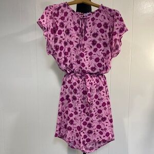 CeCe Floral Romper | Pink Flutter Sleeve Tie Waist | Size L NWOT